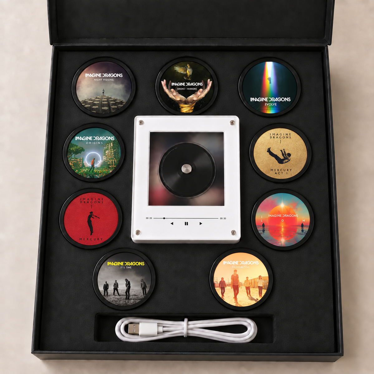 Imagine Dragons Magtune Music Player – Acrylic Album Cover Display with Interchangeable Mini Vinyl Discs