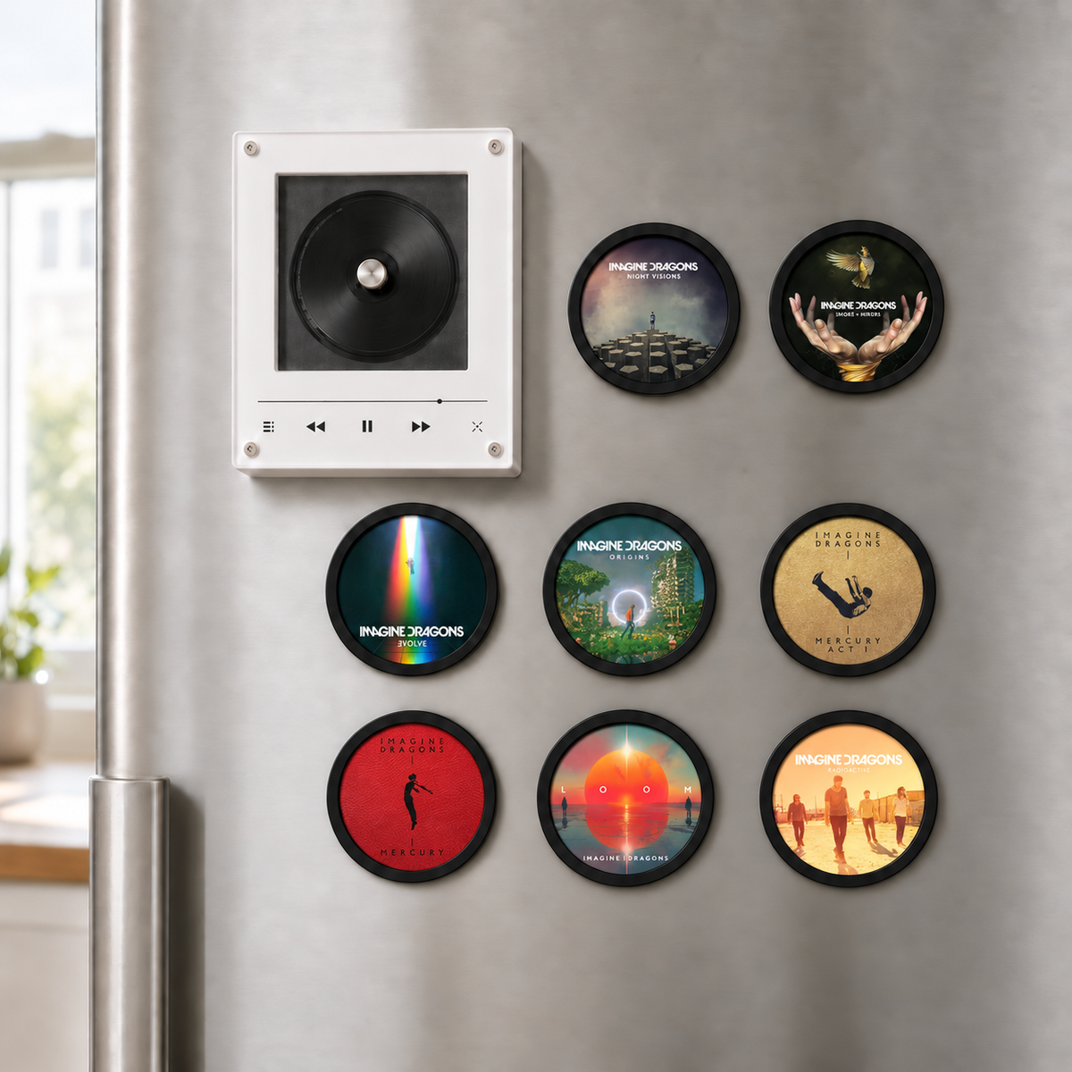 Imagine Dragons Magtune Music Player – Acrylic Album Cover Display with Interchangeable Mini Vinyl Discs