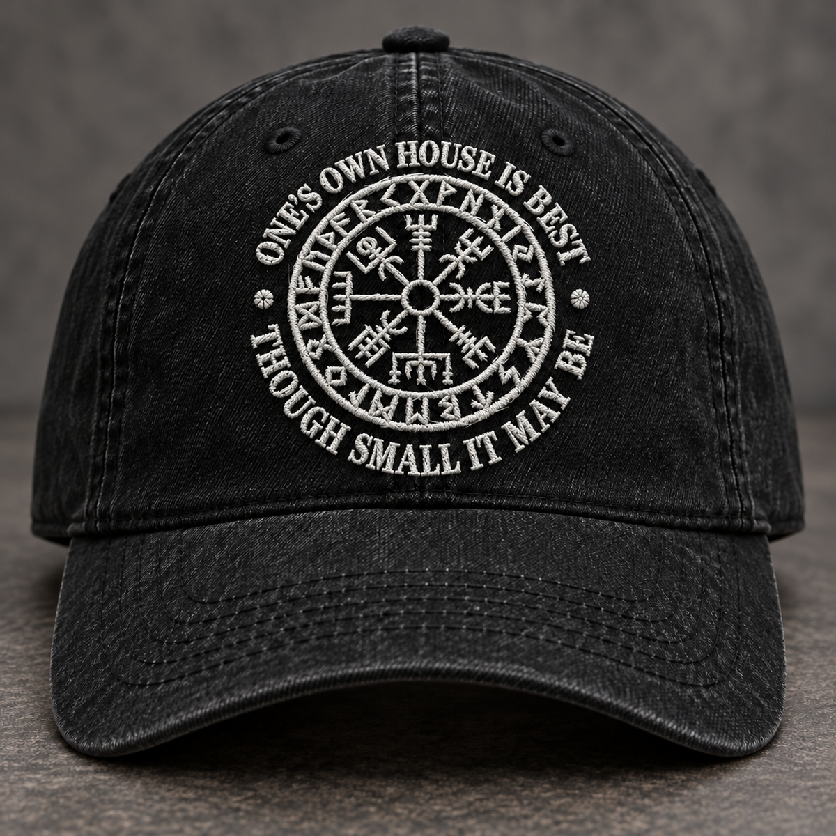 Viking Vegvisir Compass Denim Cap - Vintage Washed Denim Embroidered Norse Mythology Hat Gift