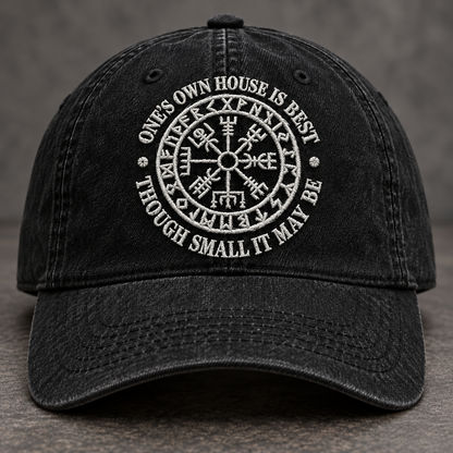 Viking Vegvisir Compass Denim Cap - Vintage Washed Denim Embroidered Norse Mythology Hat Gift