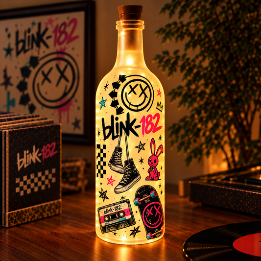 Blink-182 Vintage Lighted Bottle Lamp - Premium Pop Punk Music Merchandise, LED Fairy Light Up Bottle Night Light Decor Gift