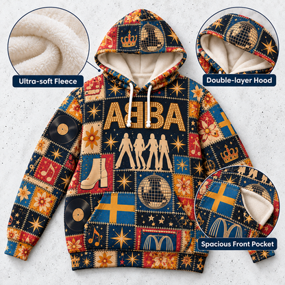 ABBA Patchwork Hoodie – Vintage 70s Disco Band Graphic Pullover, Dancing Queen Inspired Hoodie, Retro ABBA Fan Gift