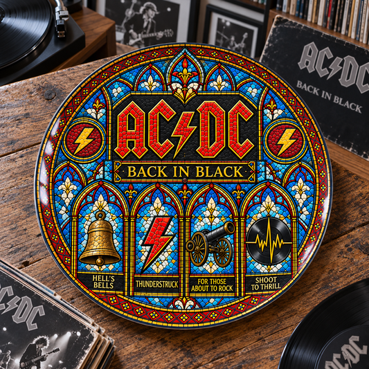 AC/DC Stained Glass Ceramic Plate - Decorative Wall & Table Display Dish, Back in Black Thunderstruck Rock Fan Gift