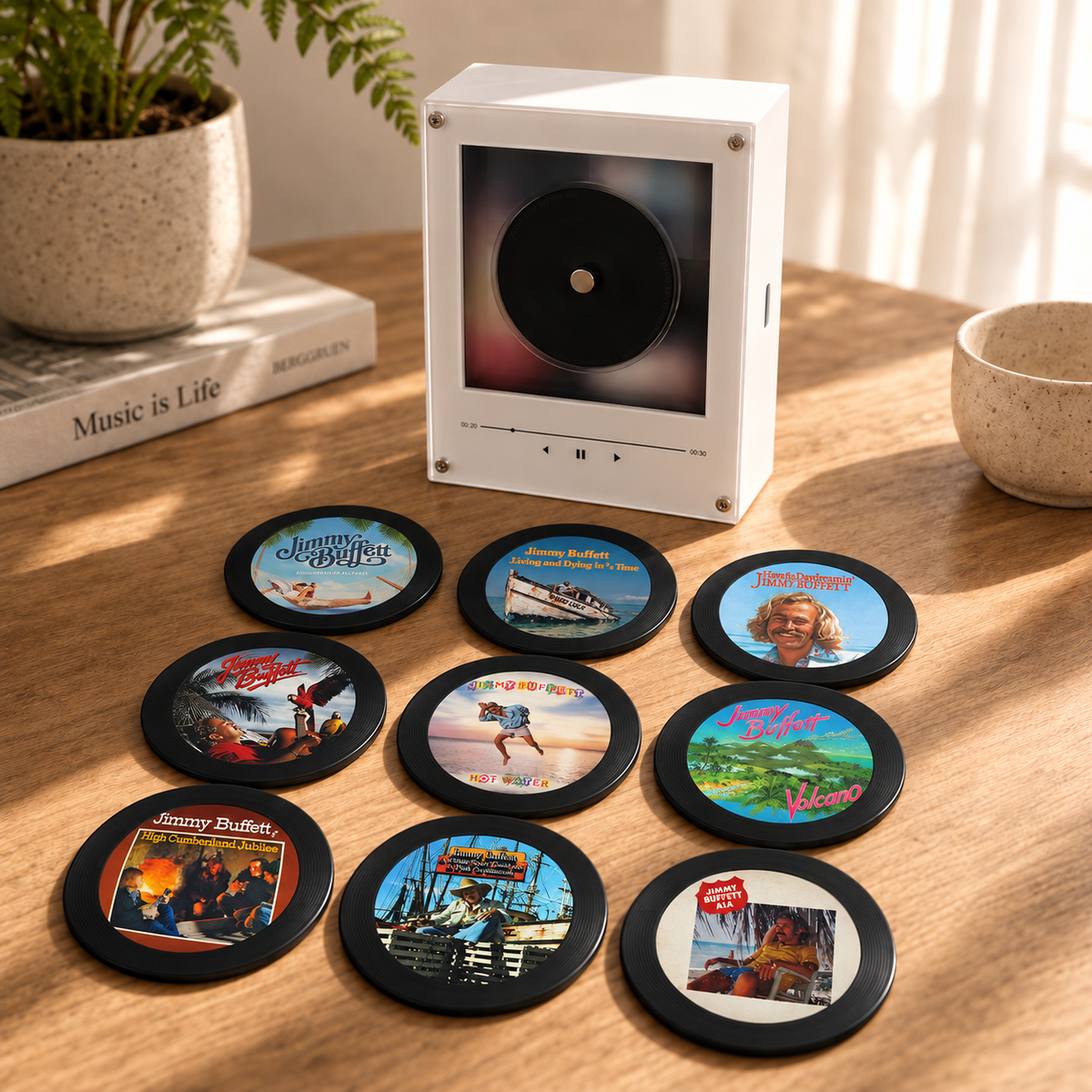 Jimmy Buffett MagTune, Magnetic Music Player Set, Mini Vinyl Album Magnets, Parrothead Gift, Tropical Rock Music Collectible
