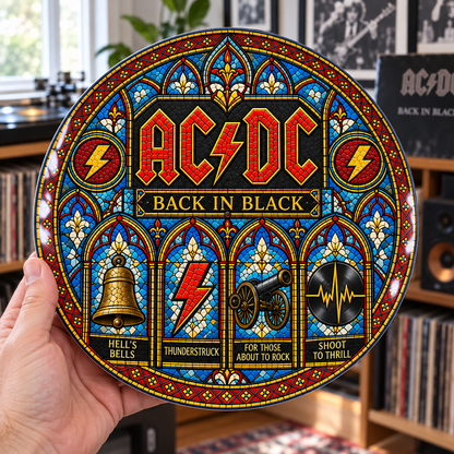 AC/DC Stained Glass Ceramic Plate - Decorative Wall & Table Display Dish, Back in Black Thunderstruck Rock Fan Gift
