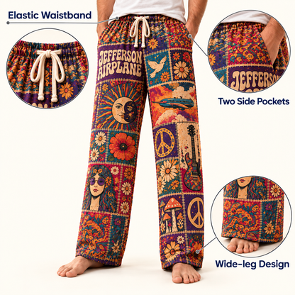 Jefferson Airplane Pajama Pants - Patchwork Psychedelic Rock Art Sleepwear | Music Fan Lounge Pants