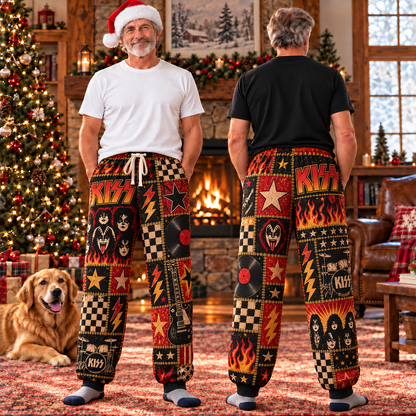 Kiss Pajama Pants -Patchwork Classic Rock & Makeup Sleepwear | Comfortable Music Fan Lounge Pants