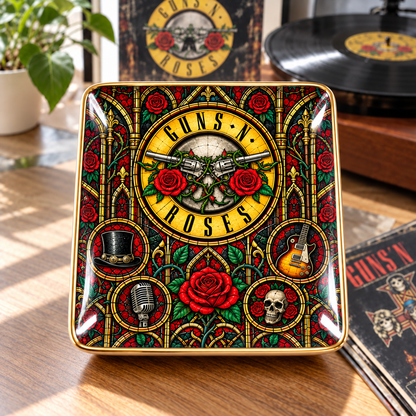 Guns N' Roses Mexican Folk Art Ceramic Jewelry Dish - Pistol Logo & Top Hat Ring Tray - Hard Rock Fan Unique Collectible