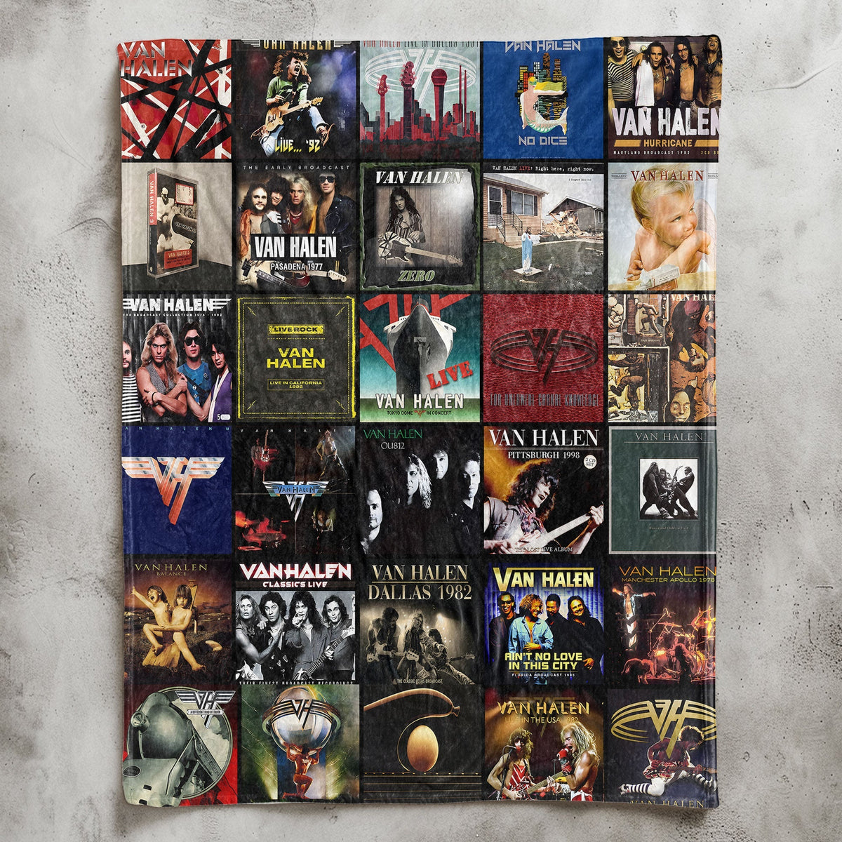 Van Halen Album Covers Collage Sherpa Blanket – 80s Hard Rock & Heavy Metal Legend Throw Blanket