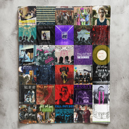 Fall Out Boy Album Covers Collage Sherpa Blanket – Iconic Throw Sherpa for Pop-Punk Fans