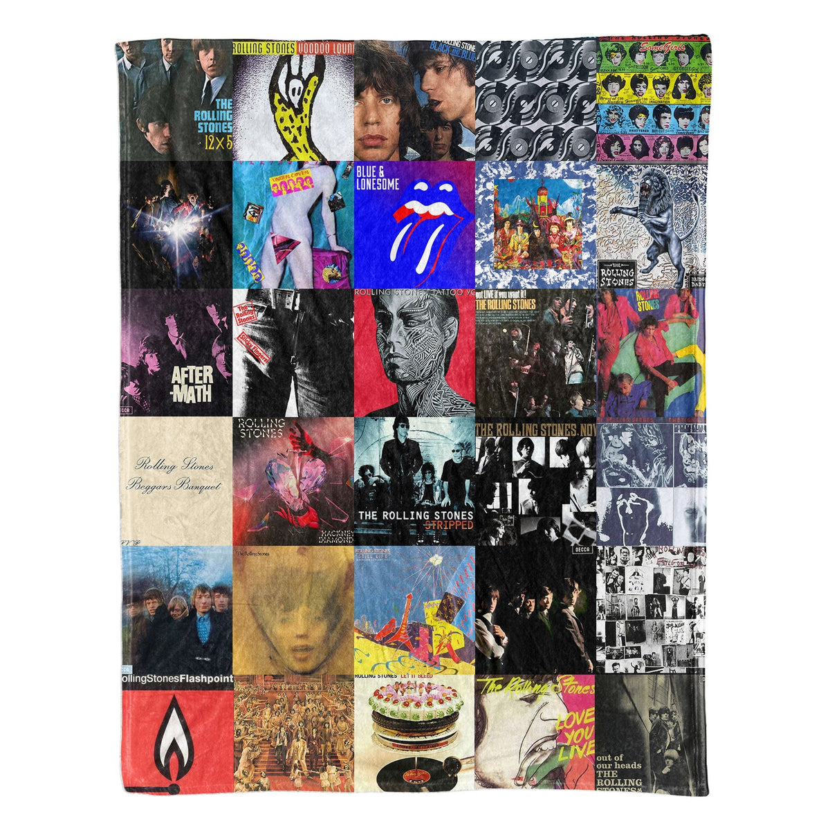 The Rolling Stones Album Covers Collage Sherpa Blanket – Classic British Rock Legend Throw Blanket Fan Gift