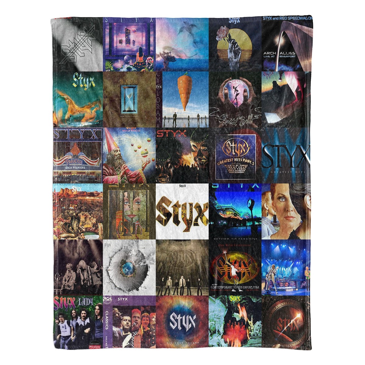Styx Album Covers Collage Sherpa Blanket – Iconic Throw Sherpa for Classic Rock Fans