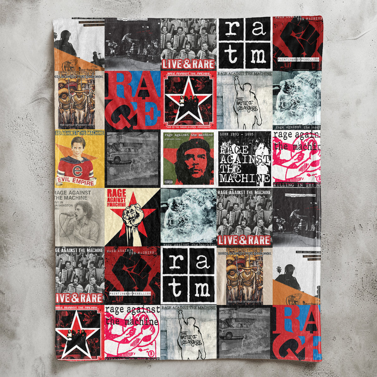 Rage Against the Machine Album Covers Sherpa Blanket - Retro Zack de la Rocha Discography Artwork Collage Quilt - Perfect Holiday Gift for Rock Fans