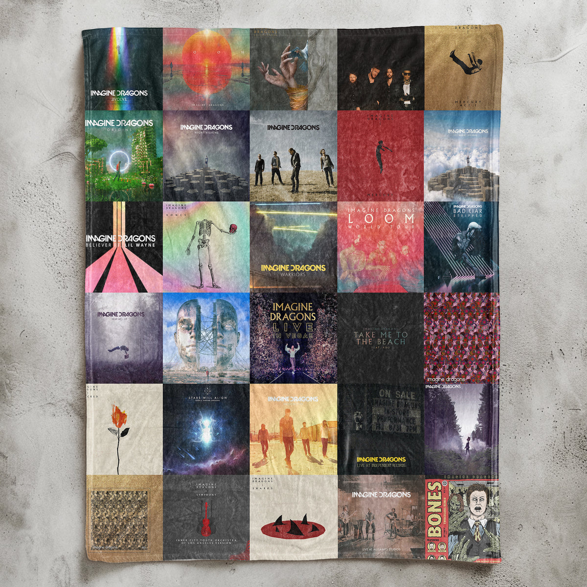 Imagine Dragons Album Covers Sherpa Blanket - Retro Dan Reynolds Discography Artwork Collage Quilt - Perfect Holiday Gift for Rock Fans