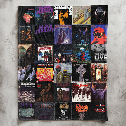 Black Sabbath Album Covers Collage Sherpa Blanket – Heavy Metal Legend Throw Blanket