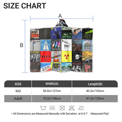 Kraftwerk Album Collage Wearable Hooded Blanket – Retro Electronic Music Throw for Fans