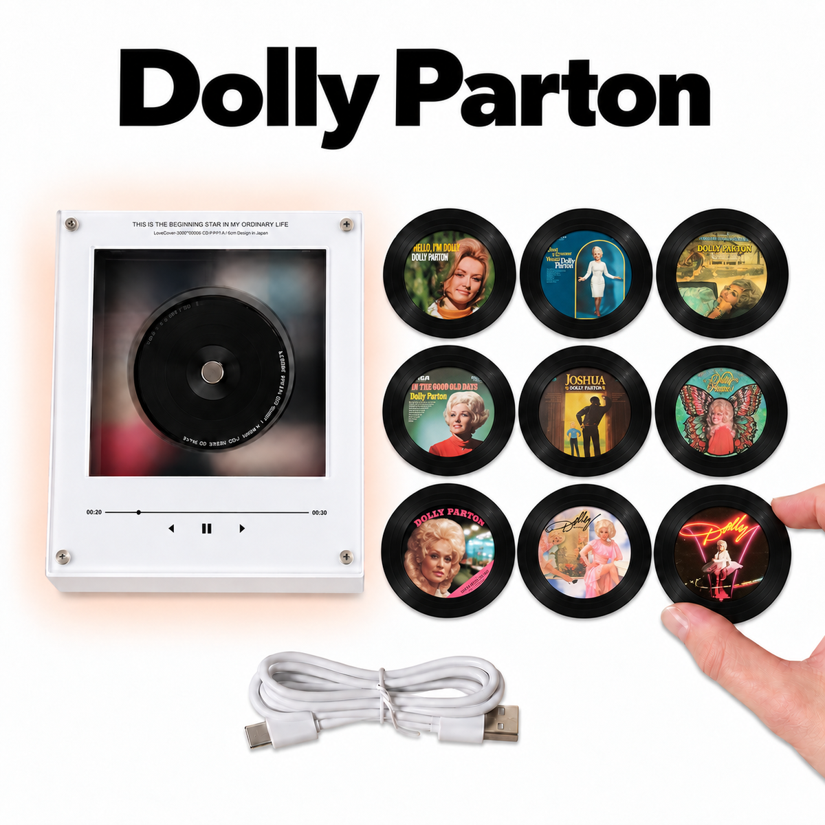 Dolly Parton MagTune Magnetic Music Player, Country Fan Gift,Mini Vinyl Album Magnet, Country Music Collectible