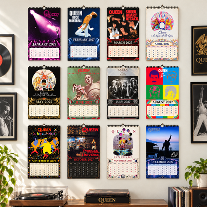 2027 Queen Album Cover Wall Calendar – Freddie Mercury Classic Rock Music Calendar, Bohemian Rhapsody, Vintage Queen Band Fan Gift