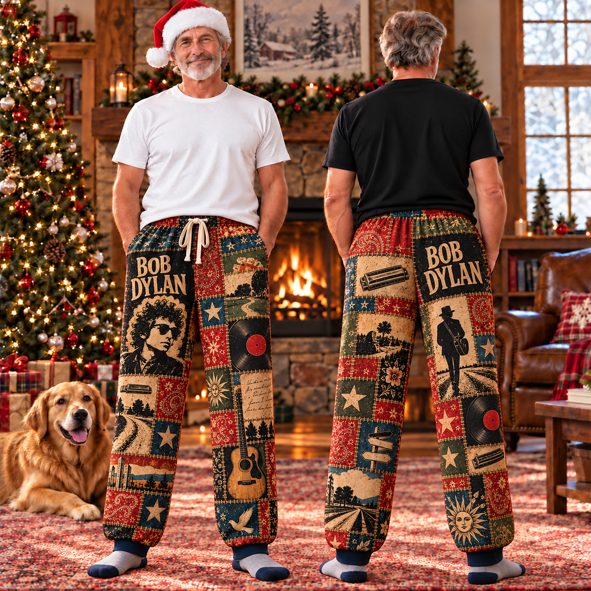 Bob Dylan Pajama Pants - Patchwork Folk Rock Art Sleepwear | Comfortable Music Fan Pajama Pants