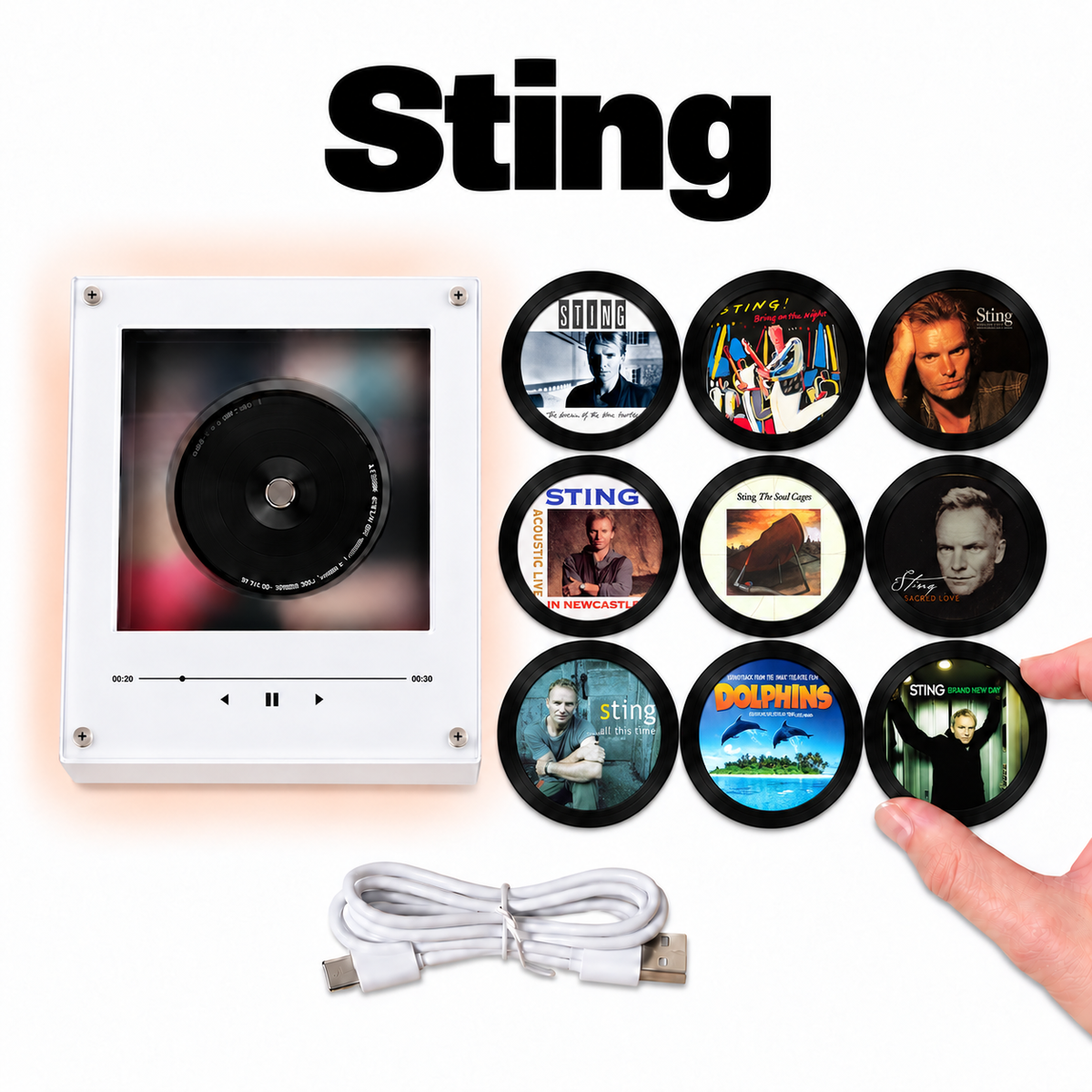 Sting MagTune Mini CD Player Light - Premium Pop Rock Merchandise, Brand New Day Album Art LED Night Light Tabletop Fan Gift