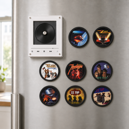 ZZ Top MagTune, Magnetic Music Player Set, Mini Vinyl Album Magnets, ZZ Top Gift for Fans, Classic Rock Music Collectible