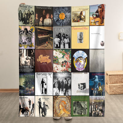 Fleetwood Mac Album Covers Collage Sherpa Blanket – 70s Classic Rock Legend Throw Blanket Fan Gift