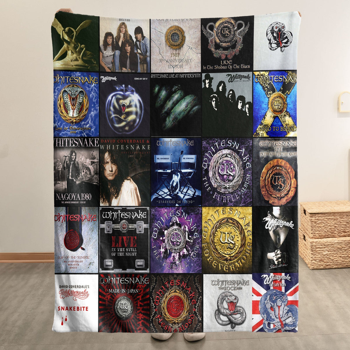 Whitesnake Album Covers Collage Sherpa Blanket – 80s Hard Rock & Heavy Metal Legend Throw Blanket