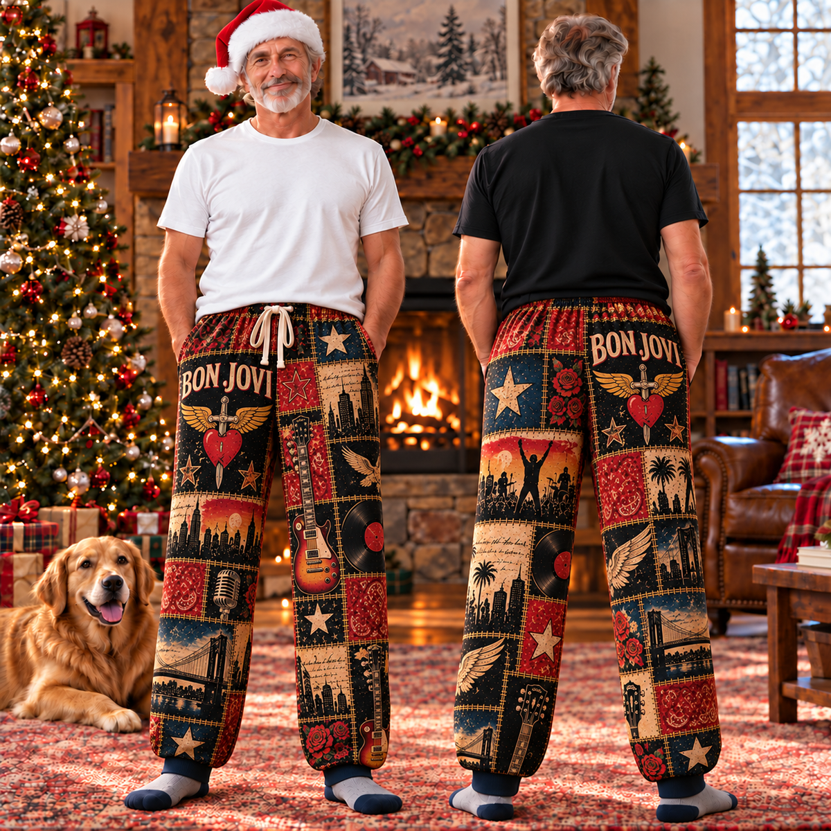 Bon Jovi Pajama Pants - Patchwork Classic Rock Art Sleepwear | Comfortable Music Fan Lounge Pants