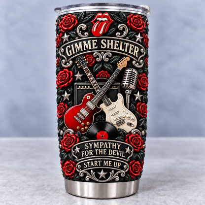 The Rolling Stones 3D Printed Tumbler - 20oz Stainless Steel Insulated Travel Coffee Mug with Lid - Classic Rock Band Music Merchandise Gift
