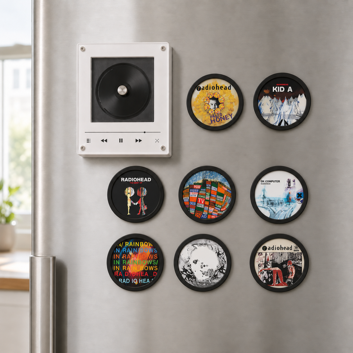 Radiohead MagTune, Magnetic Music Player Set, Mini Vinyl Album Magnets, Radiohead Fan Gift, Alternative Rock Music Collectible