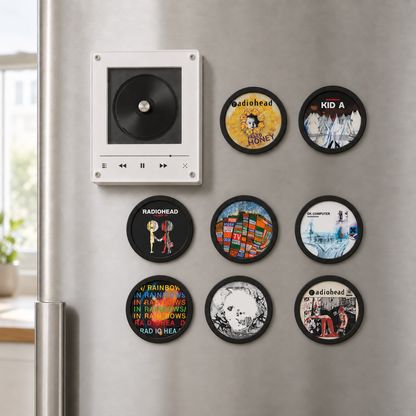 Radiohead MagTune, Magnetic Music Player Set, Mini Vinyl Album Magnets, Radiohead Fan Gift, Alternative Rock Music Collectible
