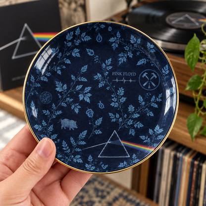Pink Floyd Toile de Jouy Jewelry Dish - Ceramic Trinket Tray, Blue Floral Dark Side of the Moon Ring Holder, Rock Fan Gift