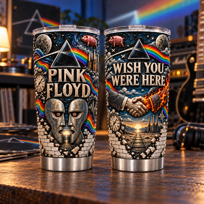 Pink Floyd 3D Printed Tumbler - 20oz Stainless Steel Insulated Travel Coffee Mug with Lid - Progressive Rock Band Music Merchandise Gift