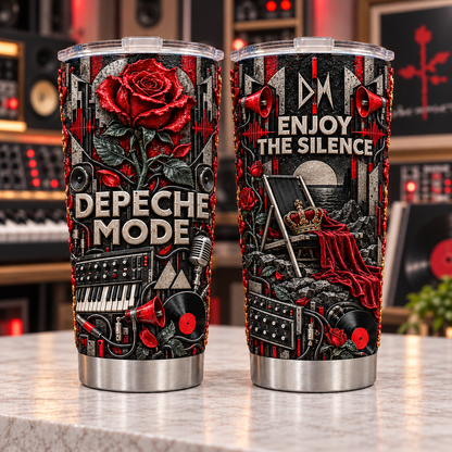 Depeche Mode 3D Printed Tumbler - 20oz Stainless Steel Insulated Travel Coffee Mug with Lid - Synth-Pop Electronic Rock Band Music Merchandise Gift