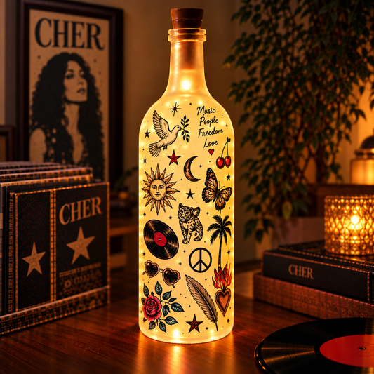 Cher Vintage Lighted Bottle Lamp - Premium Pop Music Icon Merchandise, Believe & Strong Enough LED Fairy Light Up Bottle Night Light Decor Gift
