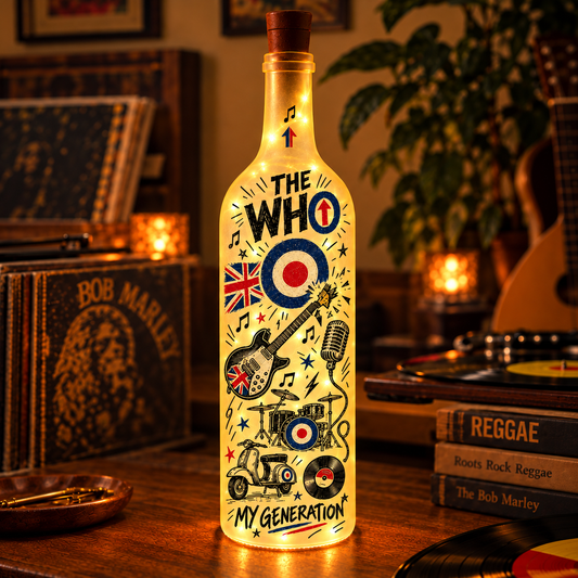 The Who Vintage Lighted Bottle Lamp - Premium British Rock Merchandise, Mod Target & Tommy Pinball LED Fairy Light Up Bottle Night Light Decor Gift