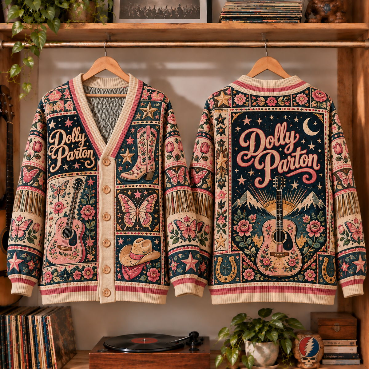 Dolly Parton Knit Cardigan - Official Country Music Merchandise, Vintage Style Long Sleeve Button Down Outerwear Fan Gift