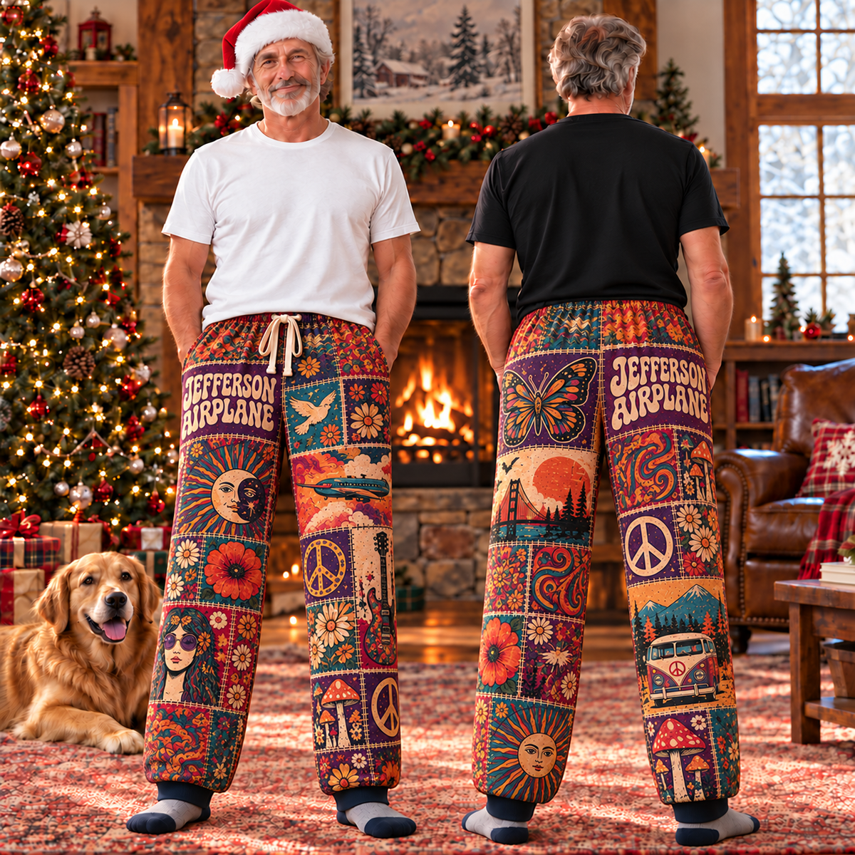 Jefferson Airplane Pajama Pants - Patchwork Psychedelic Rock Art Sleepwear | Music Fan Lounge Pants