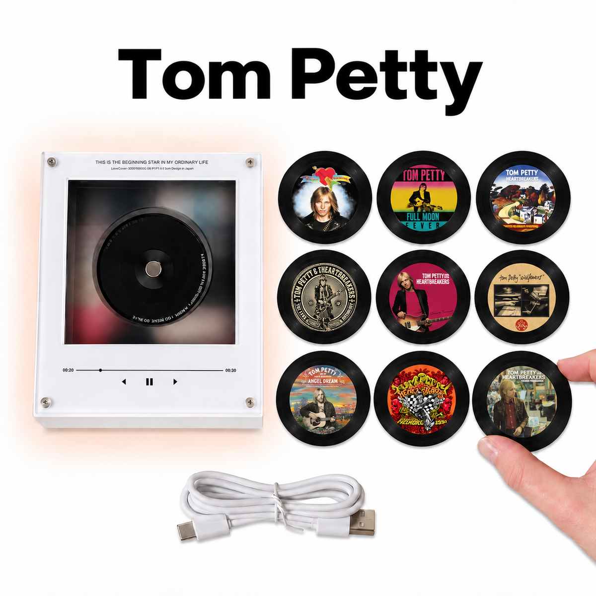 Tom Petty MagTune, Magnetic Music Player Set, Mini Vinyl Album Magnets, Tom Petty and The Heartbreakers Gift, Classic Rock Collectible