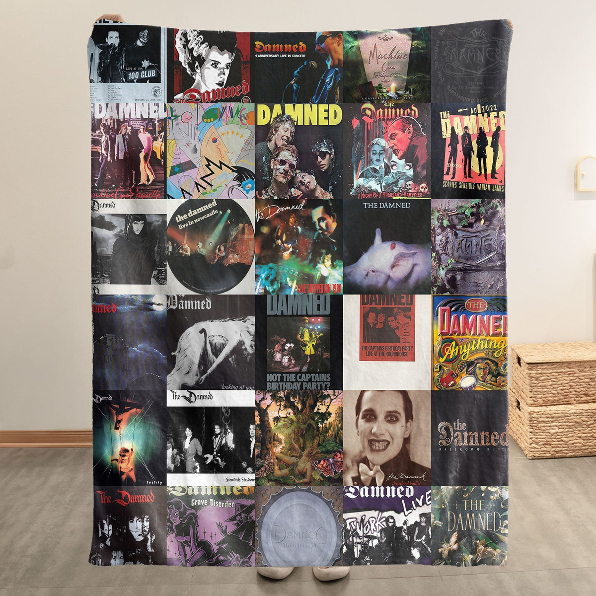 The Damned Album Covers Collage Sherpa Blanket  – Iconic Throw Sherpa for Punk & Goth Rock Fans