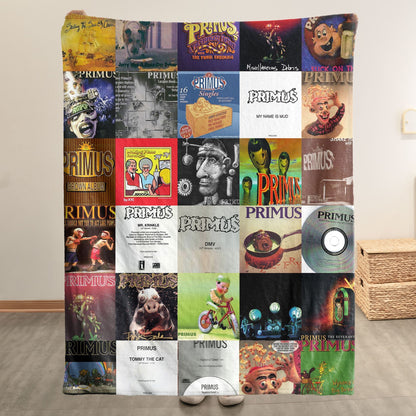 Primus Album Covers Collage Sherpa Blanket – 90s Funk Metal & Alt-Rock Legend Throw Blanket