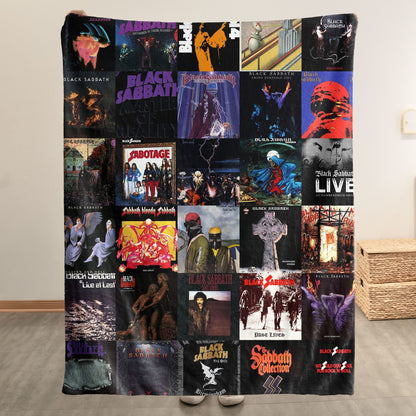 Black Sabbath Album Covers Collage Sherpa Blanket – Heavy Metal Legend Throw Blanket
