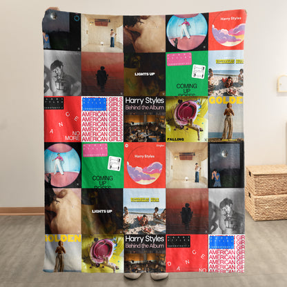Harry Styles Album Covers Sherpa Blanket - Retro Discography Artwork Collage Quilt - Perfect Holiday Gift for Pop Music Fans