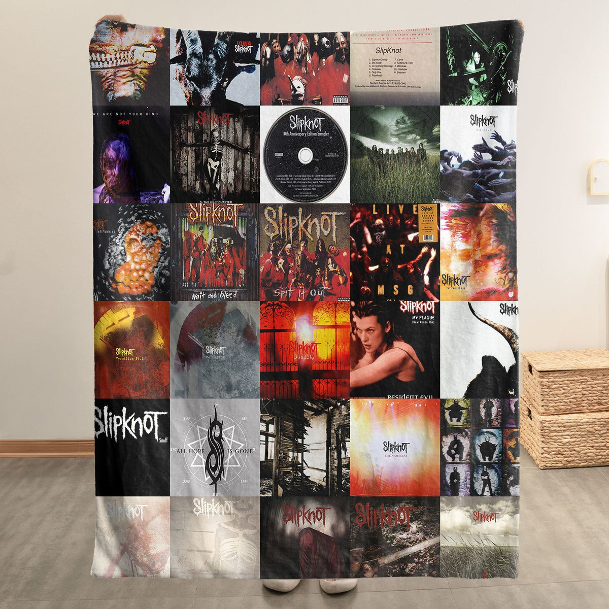 Slipknot Album Covers Collage Sherpa Blanket – Iconic Throw Sherpa for Metal Fans