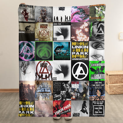 Linkin Park Album Covers Sherpa Blanket - Retro Chester Bennington & Mike Shinoda Discography Artwork Collage Quilt - Perfect Holiday Gift for Rock Fans