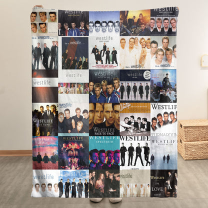 Westlife Album Covers Collage Sherpa Blanket  – Iconic Throw Sherpa for Pop Ballad Lovers