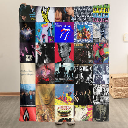 The Rolling Stones Album Covers Collage Sherpa Blanket – Classic British Rock Legend Throw Blanket Fan Gift