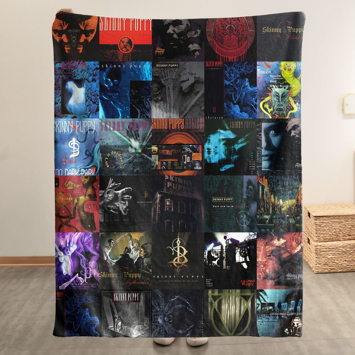 Skinny Puppy Album Covers Collage Sherpa Blanket – Iconic Throw Sherpa for Industrial Music Fans