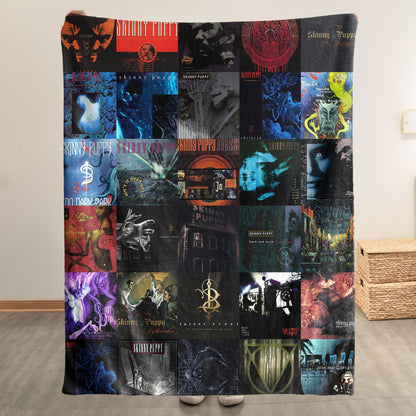 Skinny Puppy Album Covers Collage Sherpa Blanket – Iconic Throw Sherpa for Industrial Music Fans