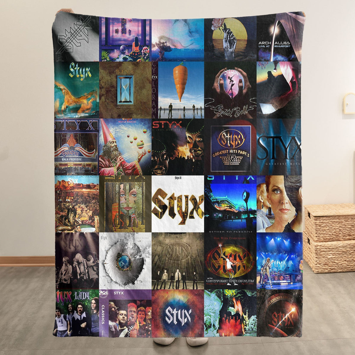 Styx Album Covers Collage Sherpa Blanket – Iconic Throw Sherpa for Classic Rock Fans